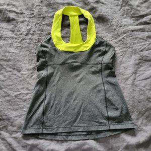 Lululemon Scoop Neck Tank size 10 Coal / Citron (Dark Grey with Lime Green)